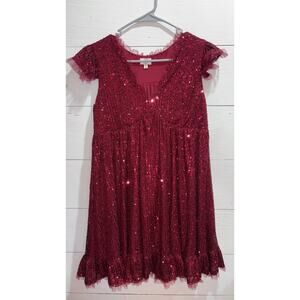 M by MNX Burgundy Sequin Baby Doll Dress - Size Small